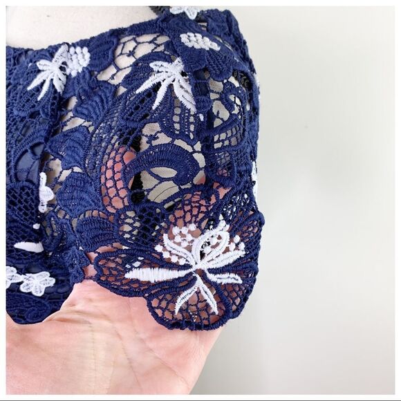 TALBOT RUNHOF Blue Lace Short Sleeved Cocktail Dress Sz 4‎ - Picture 8 of 16